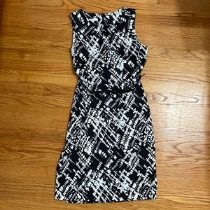 Black & White Dress with black patent belt